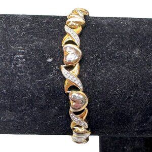 Sterling Silver 925 Gold Heart Link Bracelet CZ XOXO 7" DBJ Signed Dee Berkley